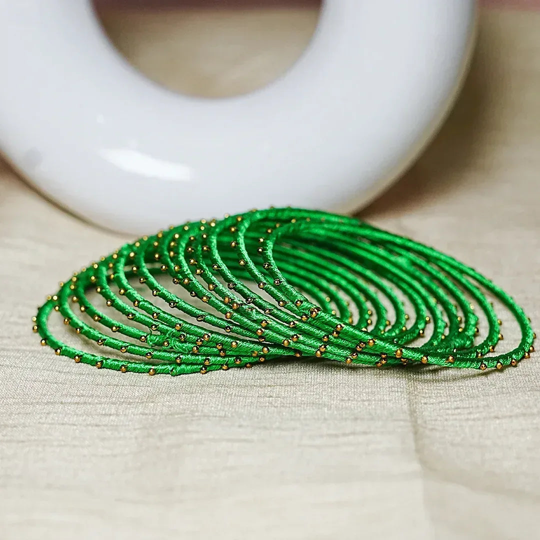 Metal Base with Premium Thread Work Bangles for Women & Girls (Pack of 12 Bangle) - The Golden Cascade